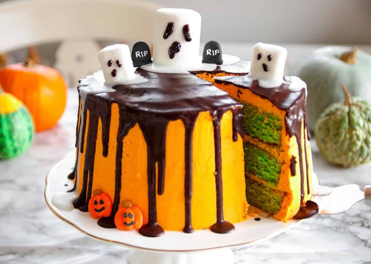 Image for Gluten Free Halloween Drip Cake Recipe with Marshmallow Ghosts (dairy free + low FODMAP)